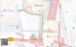 仙台駅西口2Fからハピナ入り口前までの地図画像